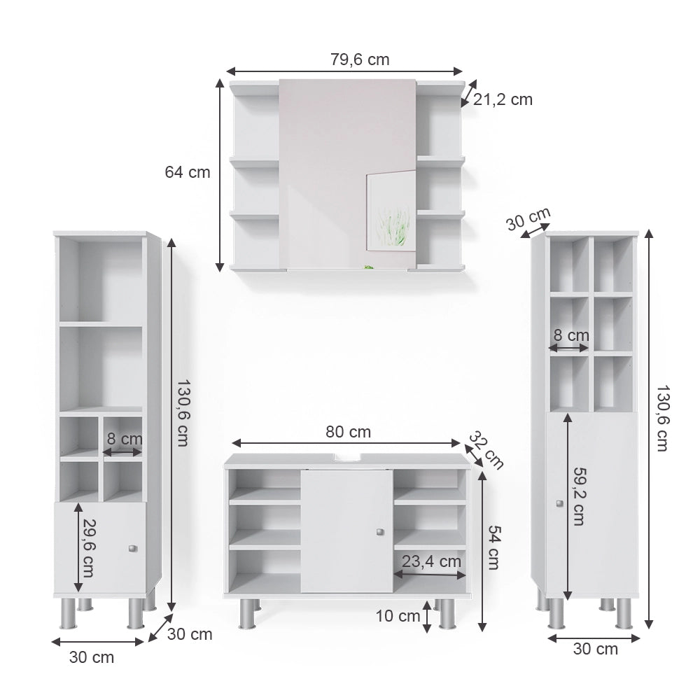 Vicco Set mobili bagno Bianco 4 parti, con armadio alto