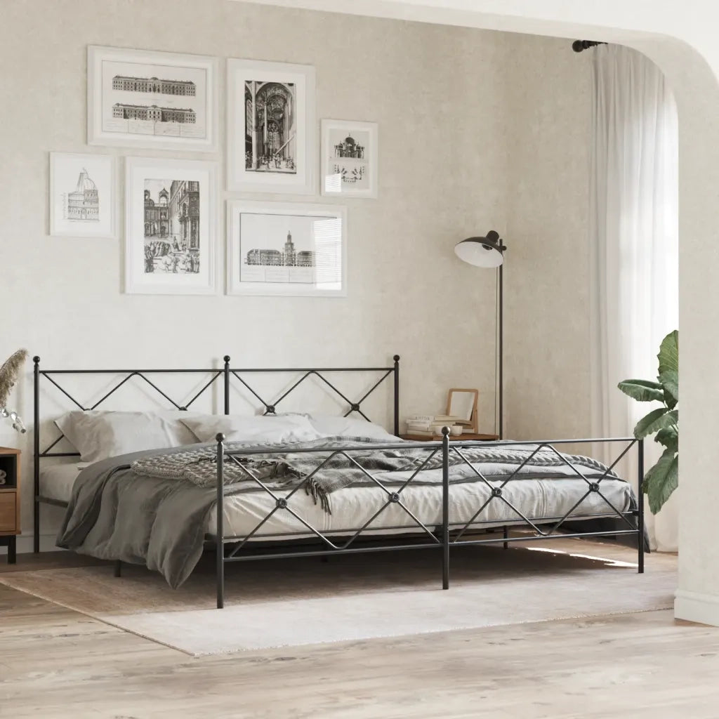 Giroletto con Testiera e Pediera-Struttura Letto Metallo Nero 193x203 cm 445983