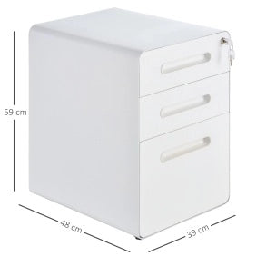 Cassettiera da ufficio mobile in acciaio bianco, 3 cassetti
