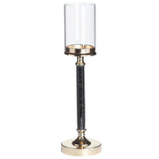 Portacandele Colonna in metallo dorato Paralume in vetro 48 cm Centrotavola decorativo glamour
