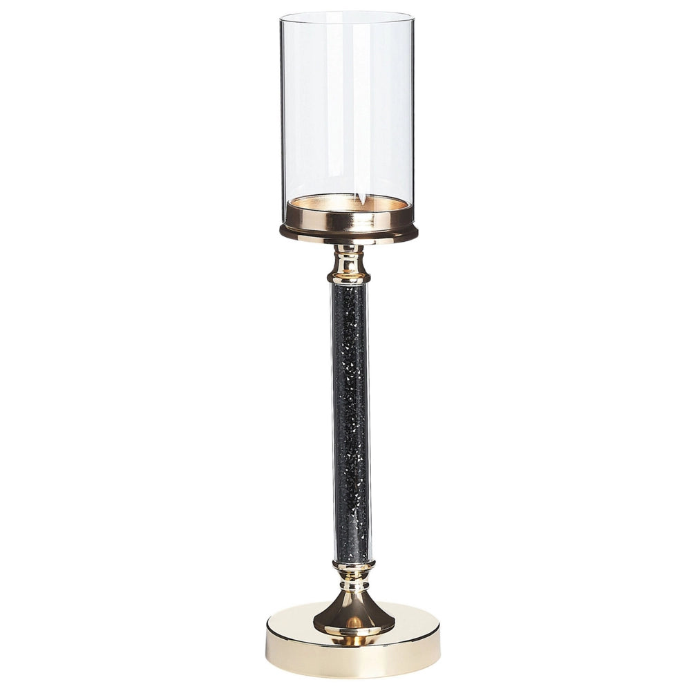 Portacandele Colonna in metallo dorato Paralume in vetro 48 cm Centrotavola decorativo glamour