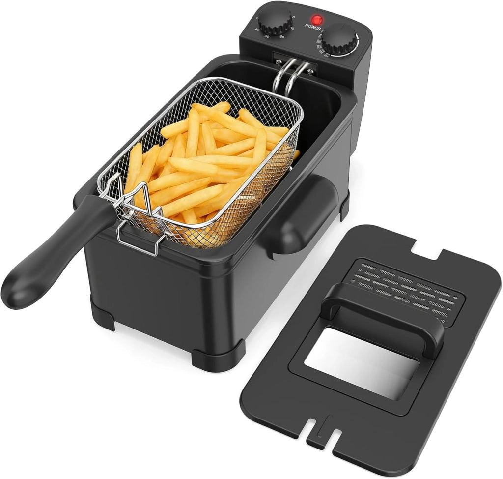 Friggitrice ad Olio 3 L, 1700W Friggitrice Elettrica Professionale con Cestello Estraibile, Coperchio con Finestra, Timer e Termostato Regolabile 149-190°C