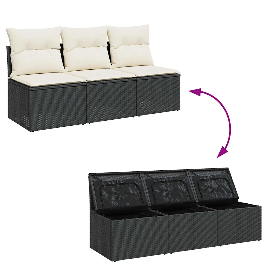 Divano da Giardino a 3 Posti-Sofa da giardino con Cuscini Nero in Polyrattan 919229