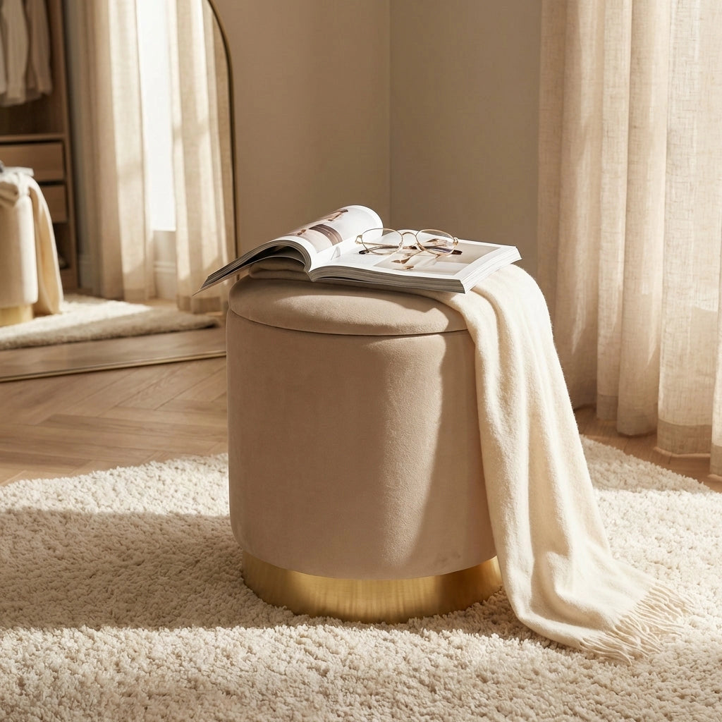 Pouf contenitore rotondo in velluto -  OCTAVIA