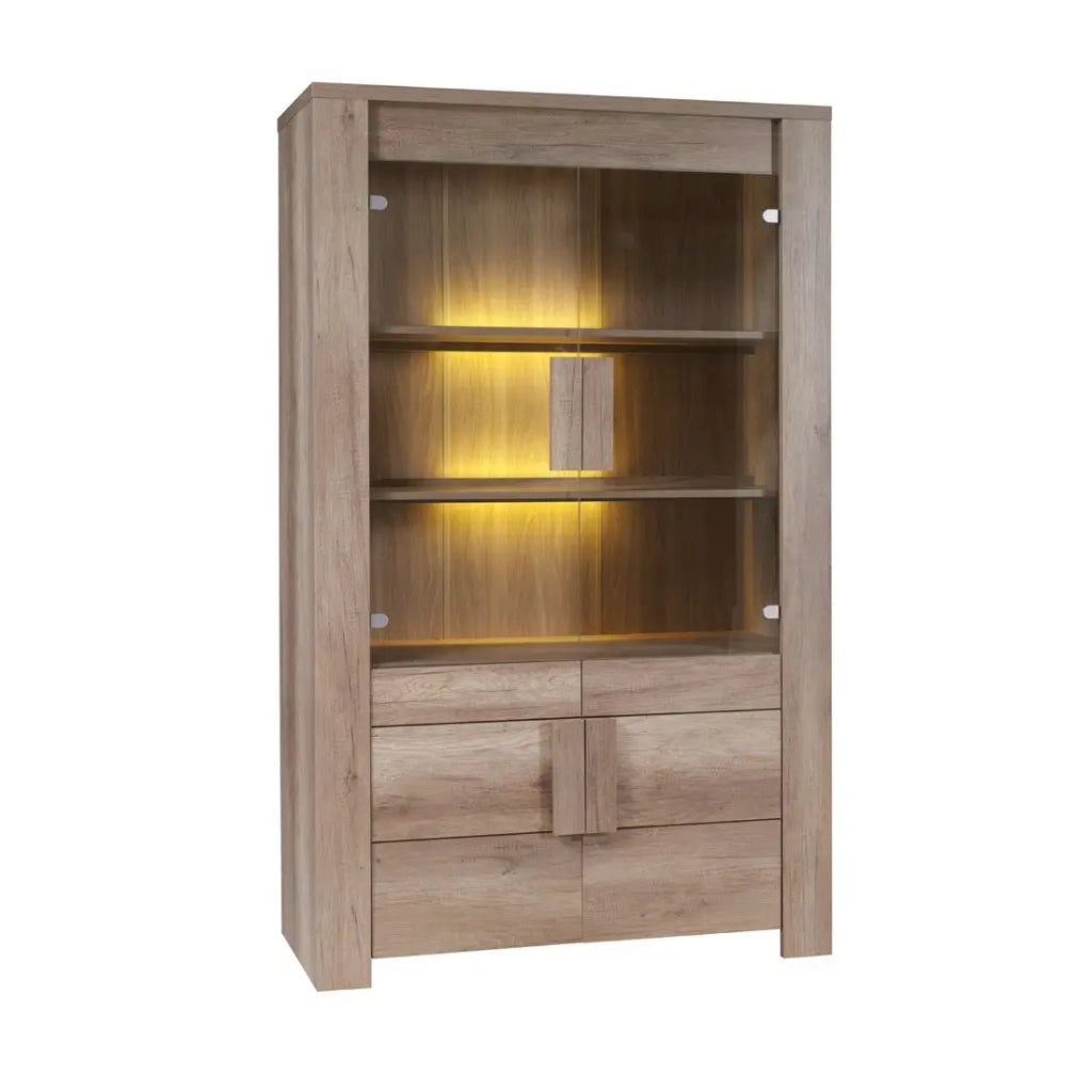 Grande vetrina con 2 porte in vetro e 2 porte in legno - Collezione FARRA - rovere chiaro