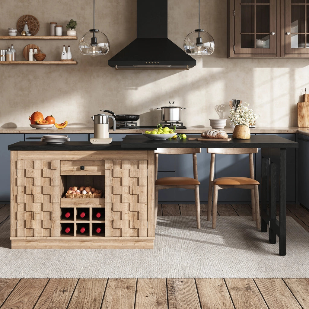 Credenza da cucina girevole 360° con 2 piani; 1 cassetto; portabottiglie rimovibile; per cucina; 120-197 × 40 × 74.2 cm