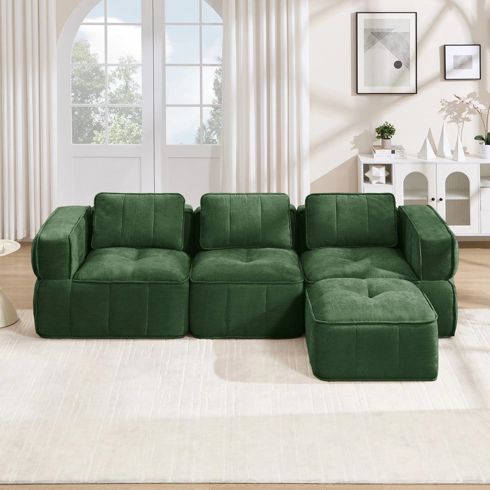 Divano angolare 3 posti con poggiapiedi ¨C Minimal ¨C Verde tessuto imbottito