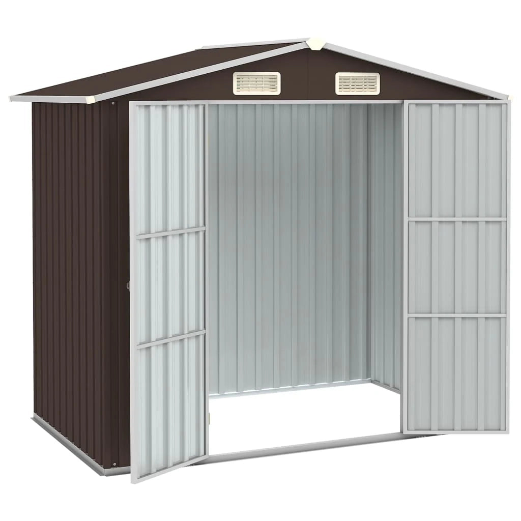 Casetta da giardino cabina ripostiglio casetta da esterno robusta casetta per attrezzi 205 x 129 x 183 cm acciaio zincato marrone 02_0022280