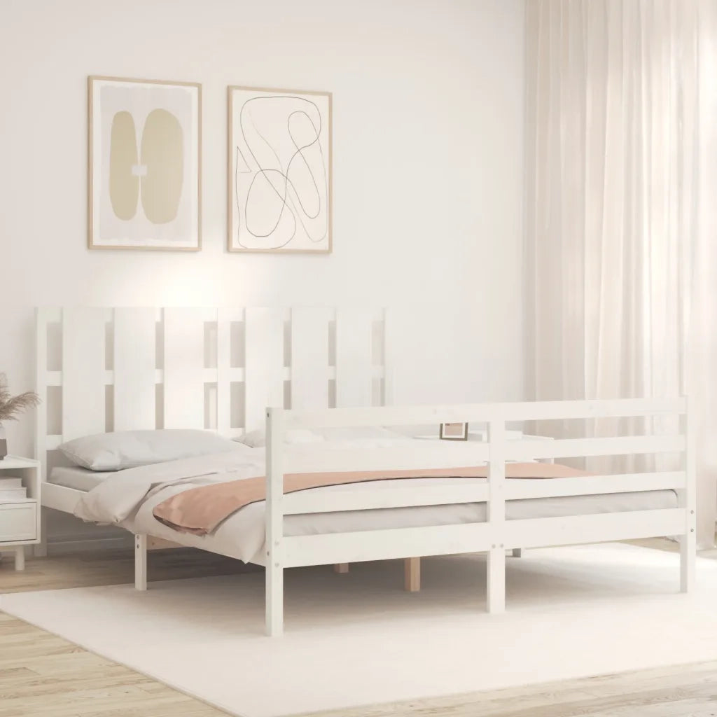 Giroletto con Testiera-Struttura Letto con testiera Bianco 160x200 cm Legno Massello 367570