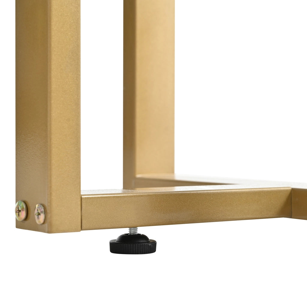 Tavolino consolle moderno con cassetti, struttura dorata e design elegante