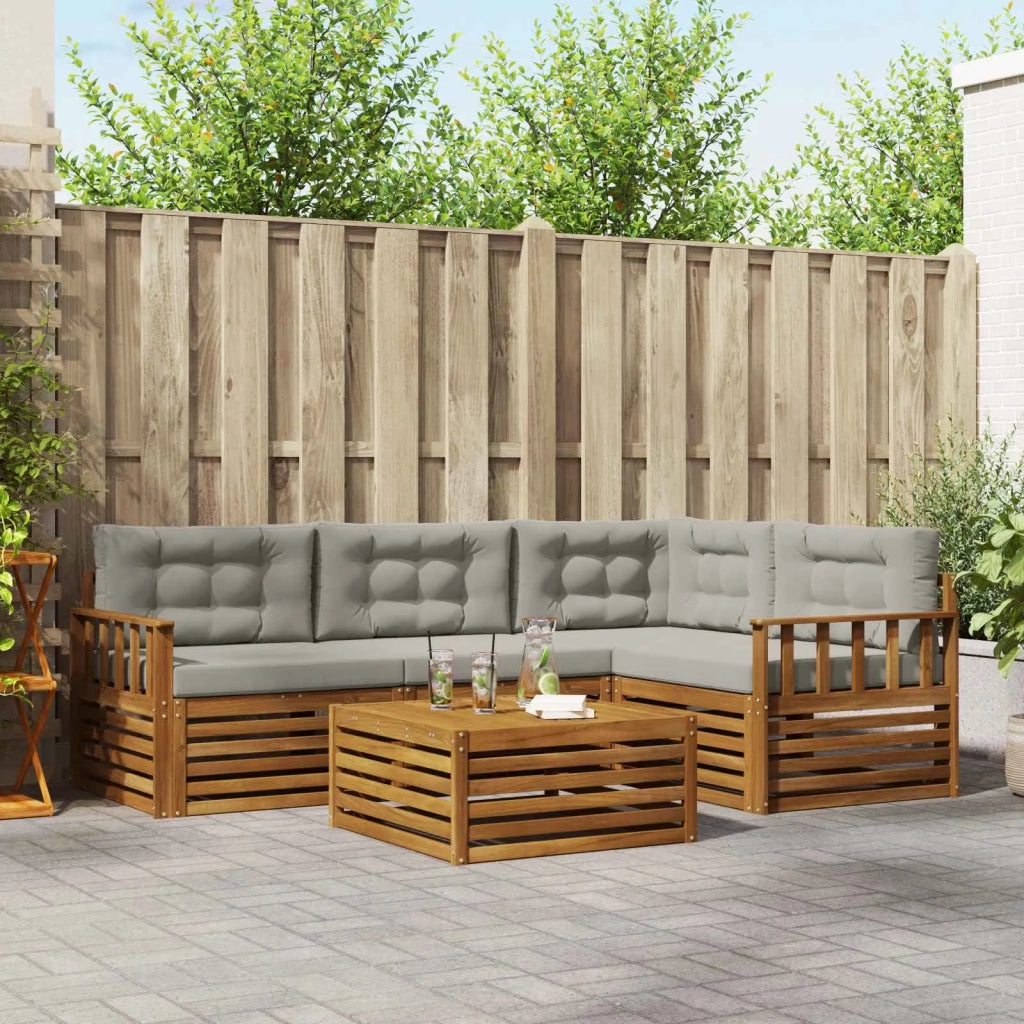 Set di divani da esterno 5 pcs Grigio Naturale e Chiaro