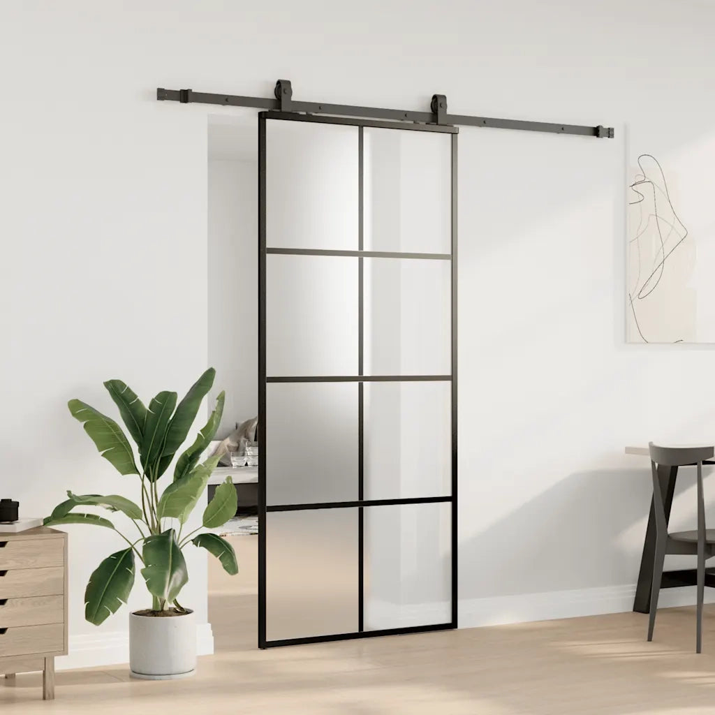 Porta Scorrevole con Ferramenta Nera 90x205 cm in Vetro ESG
