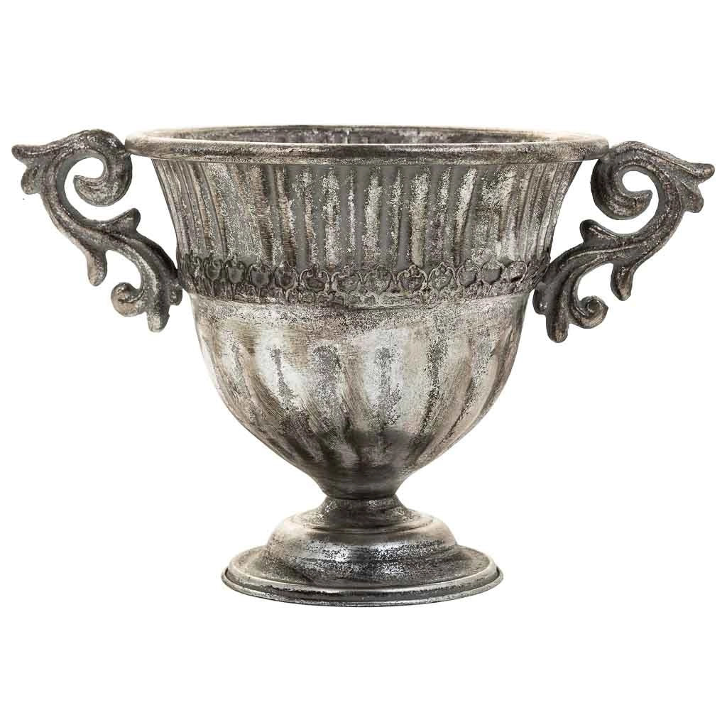 Vaso da fiori in metallo argentato 36x24,5x22,5h