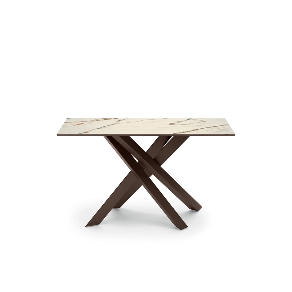 Consolle Xenia - Tavolo d'ingresso con top in ceramica su vetro effetto marmo calacatta borghini e struttura in metallo bronzo - 110cm