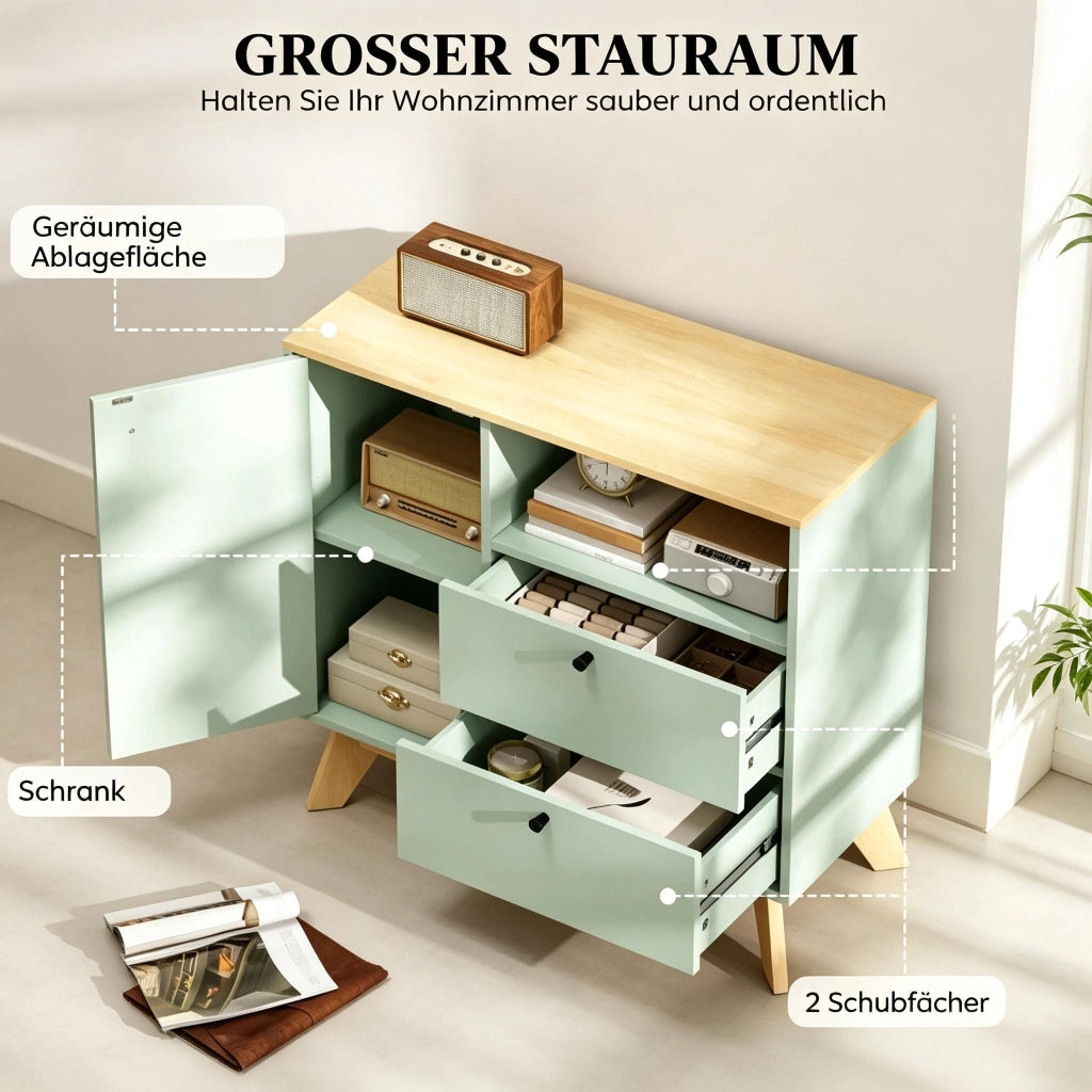 MADIA Bicolore 80x35x76,3 cm in MDF Verde Chiaro e Rovere