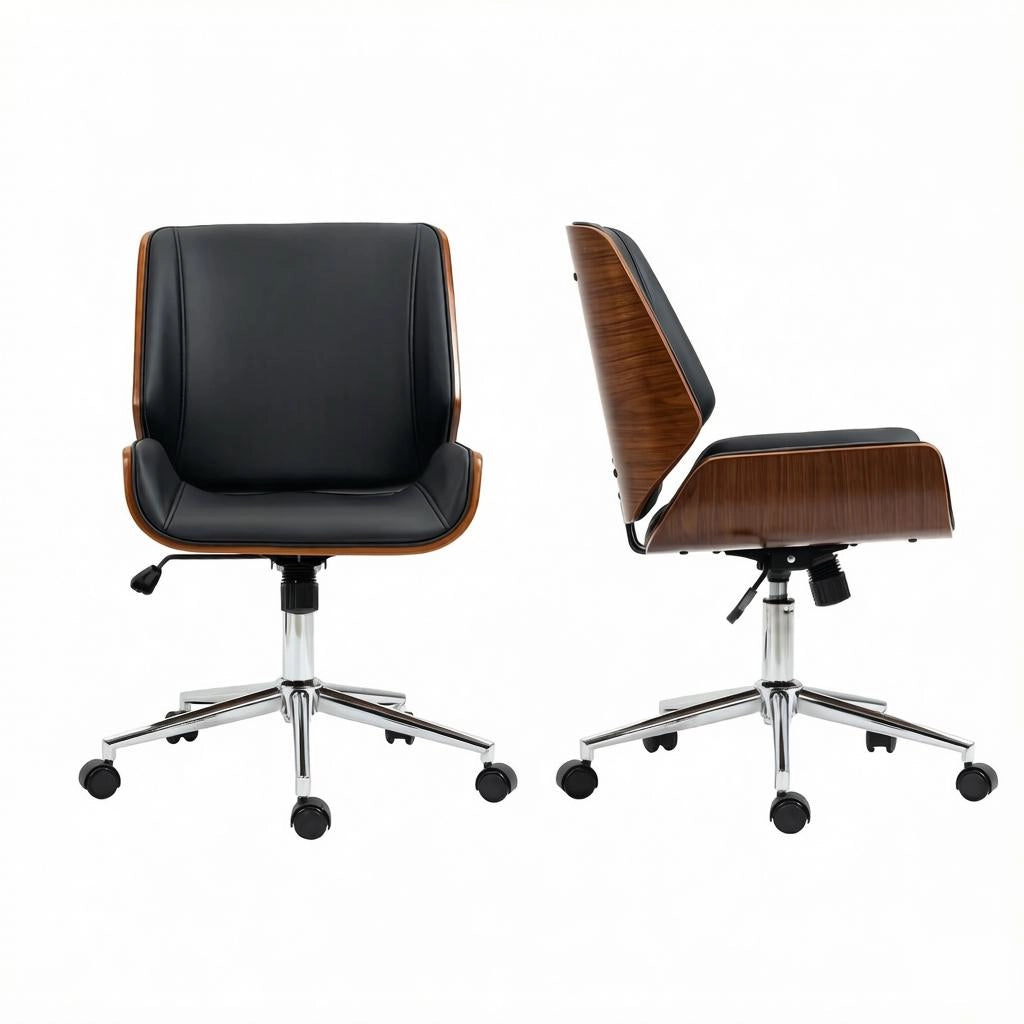 Sedia da ufficio ergonomica girevole con altezza regolabile e base in acciaio a 5 ruote nero e marrone scuro
