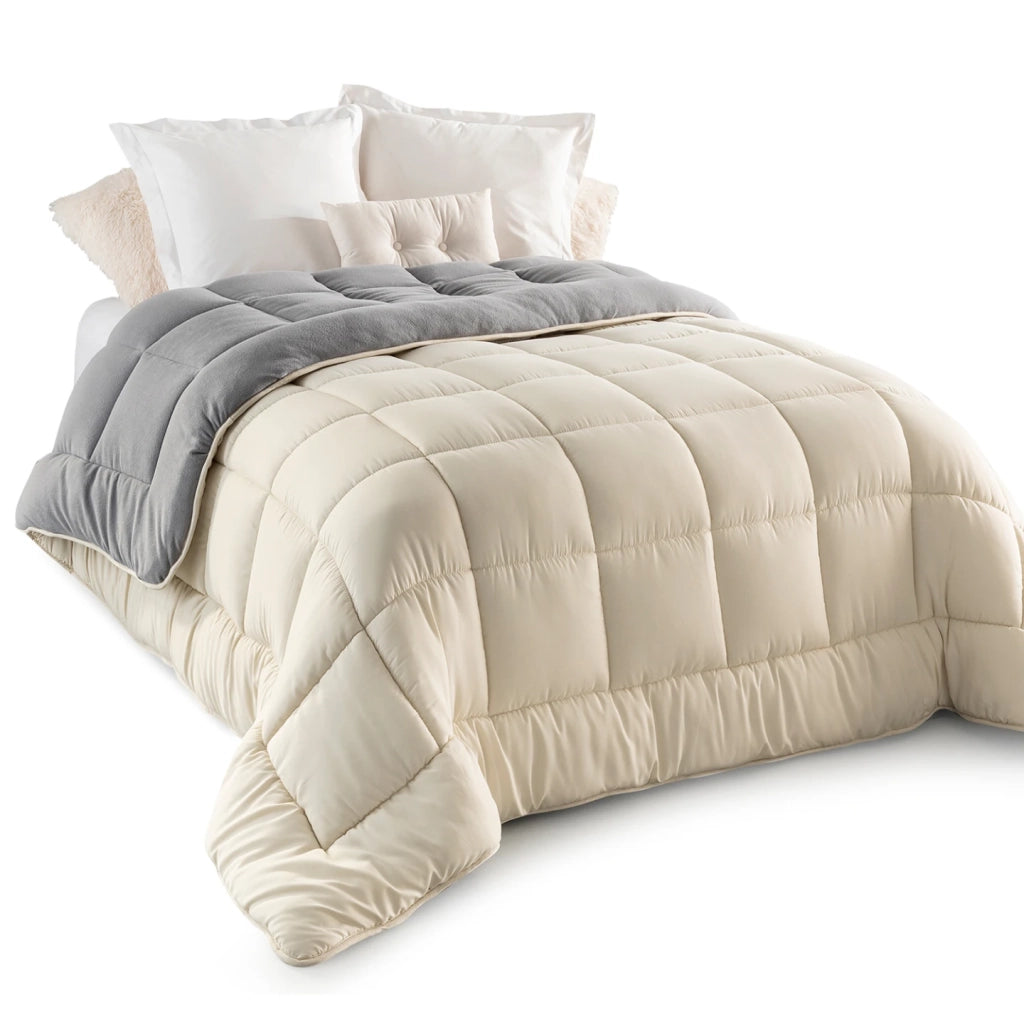 IDMarket - Piumino 140x200 CM ZOE polar biface grigio e crema 400 gr