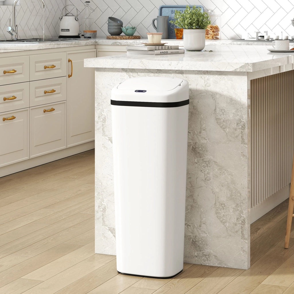 Cestino da Cucina Automatico ¨C zephmum ¨C Bianco Acciaio Inox 50 L