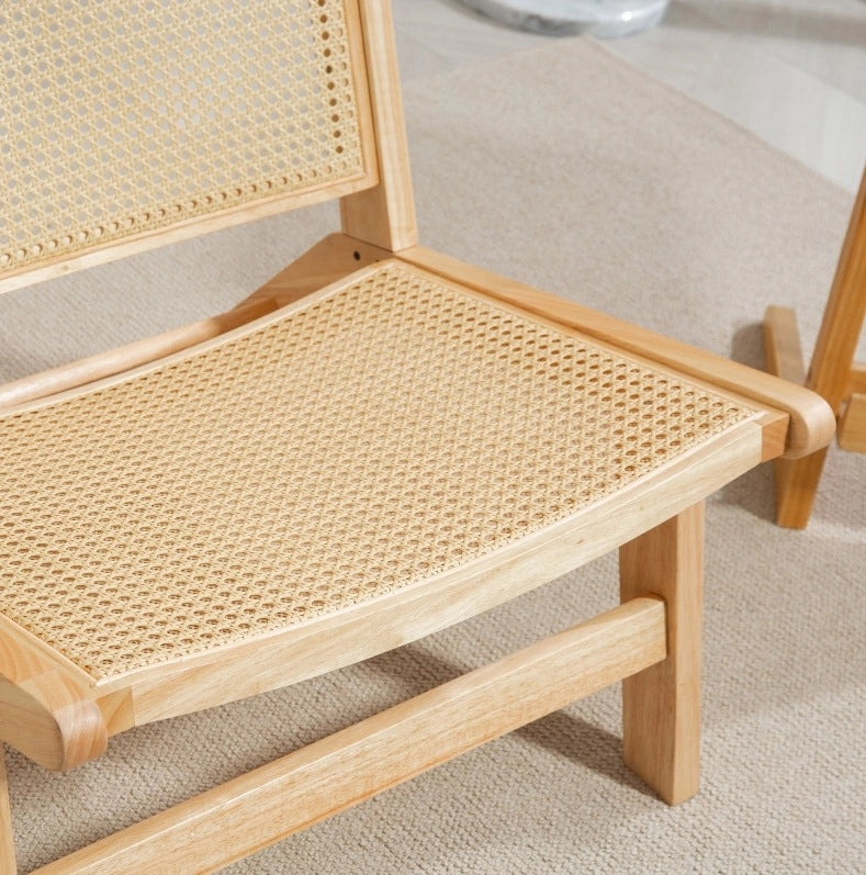 Poltrona relax senza braccioli in legno naturale e rattan 64x70x74 cm