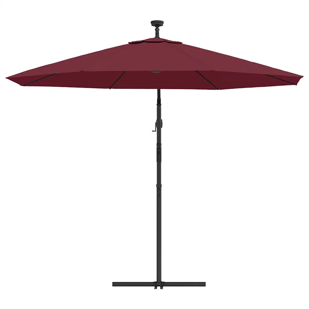 Ombrellone a Sbalzo con LED e Palo in Acciaio-Ombrello da giardino 300 cm Rosso Vino