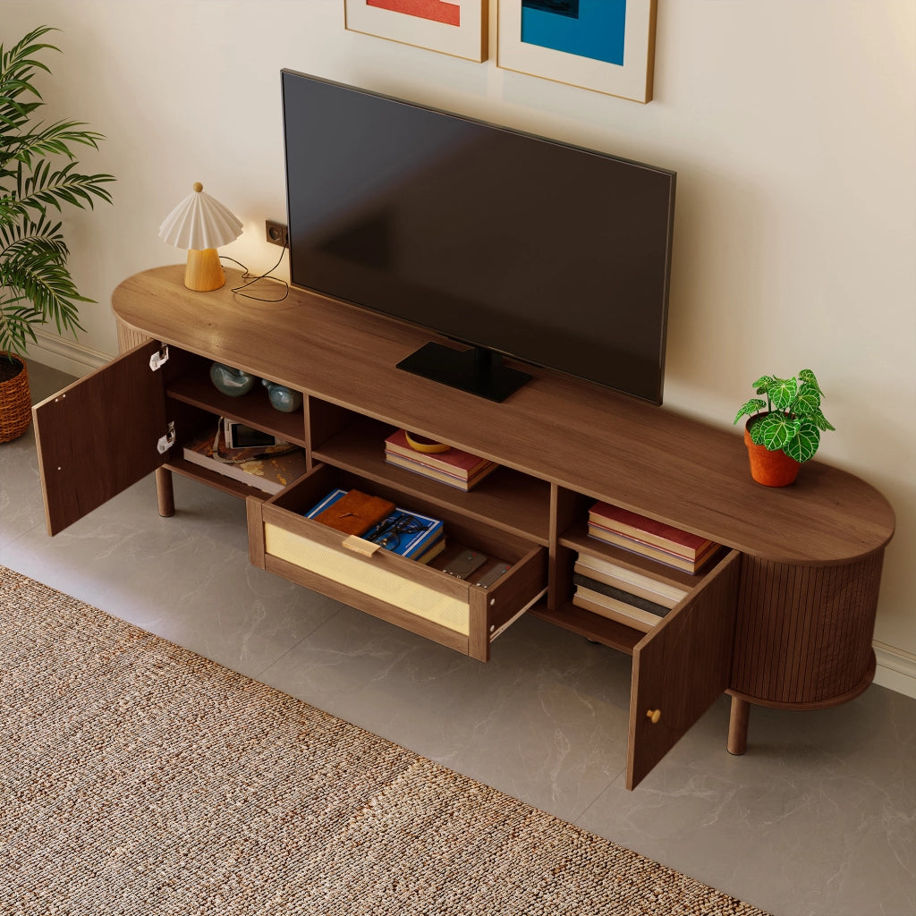 Mobile TV con 2 Ante; 2 Cassetti e Vani a Giorno; Stile Moderno; 175??36??51 cm; in MDF; Noce