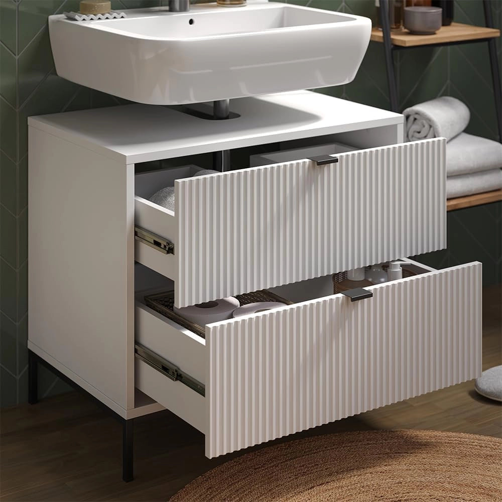 Mobile sottolavabo per bagno Eliza, Bianco, 70 x 63 cm Con 2 cassetti estraibili