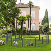 Area giochi modulare con 12 pannelli e porta pieghevole per cani in acciaio nero per interni ed esterni 80 × 60 cm