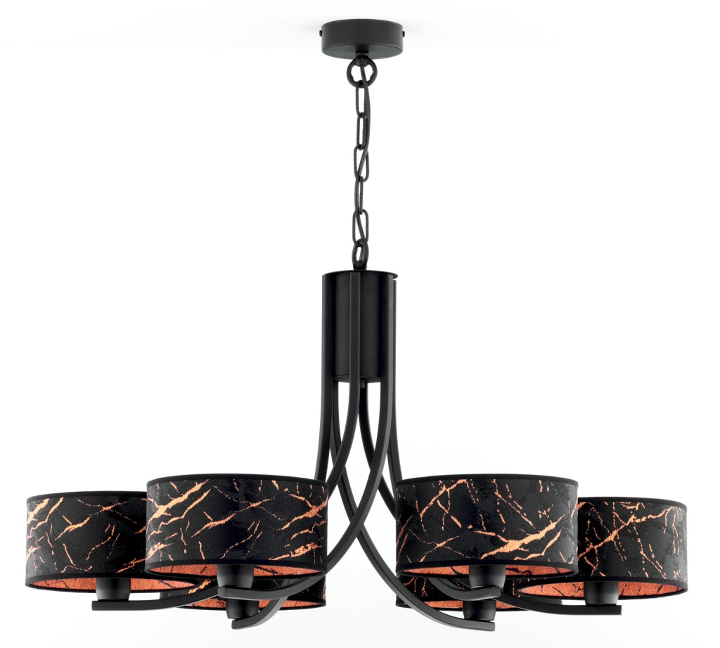 Lampadario Arthur nero rame 6xE27 15W catena Jupiter