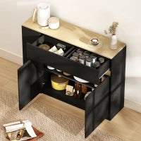 Credenza da cucina con 2 cassetti, 3 scaffali aperti e 2 ante 110 x 29,5 x 82 cm Nero