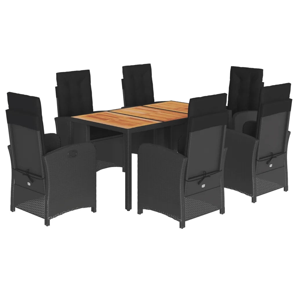 Set da Pranzo da Giardino 7 pz Nero con Cuscini in Polyrattan