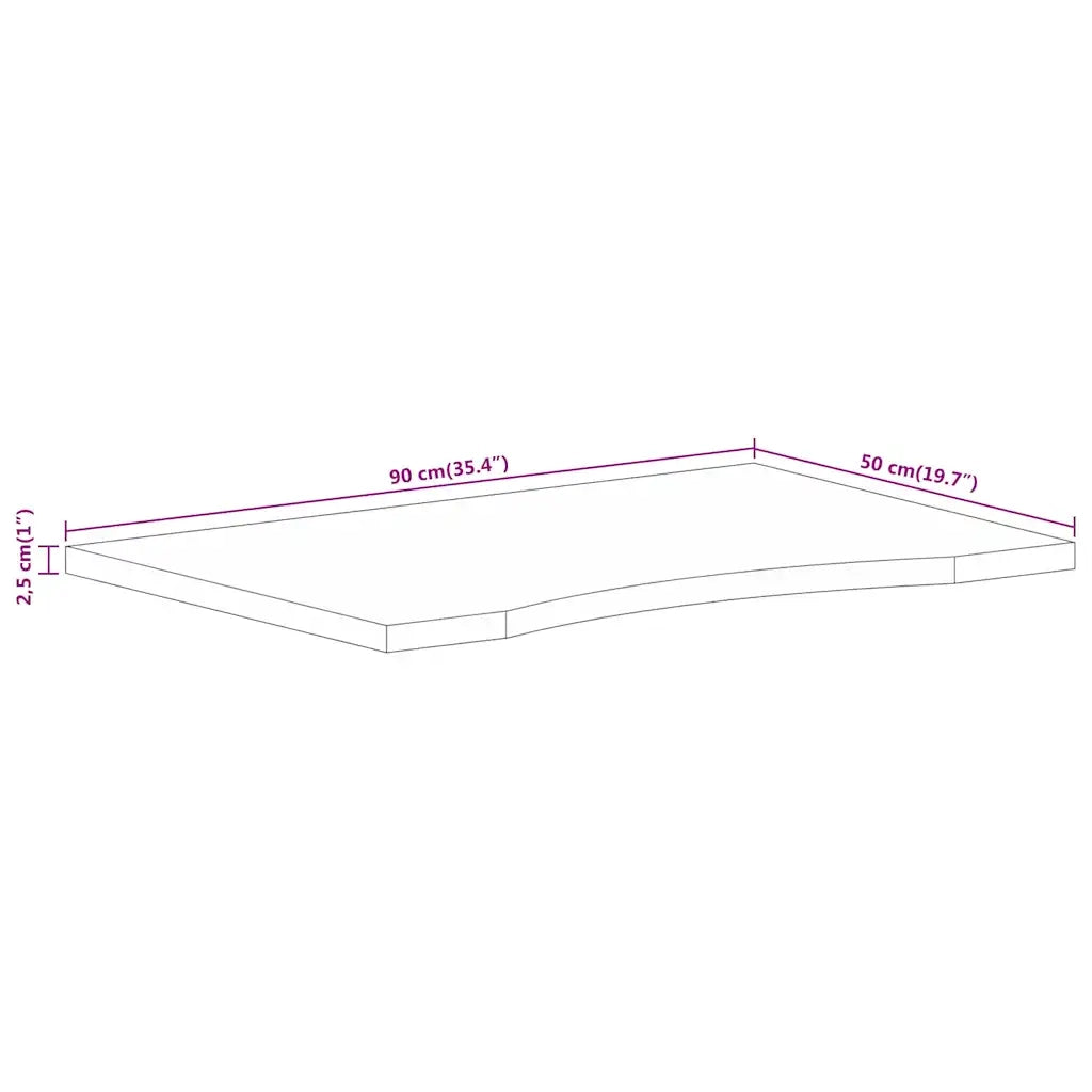 Piano Scrivania con Curva 90x50x2,5 cm Massello Grezzo di Mango