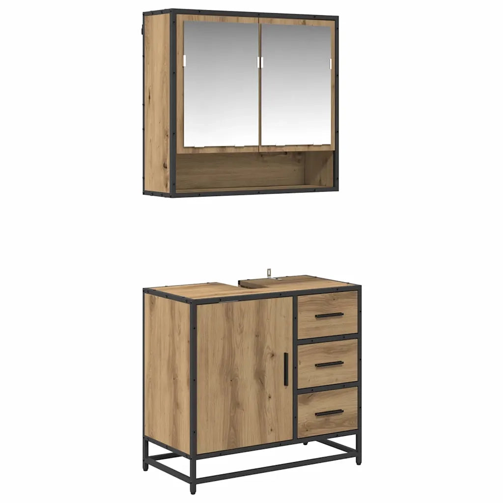 Set di mobili per il bagno con porta 2 pcs Rovere artigianale 3402507