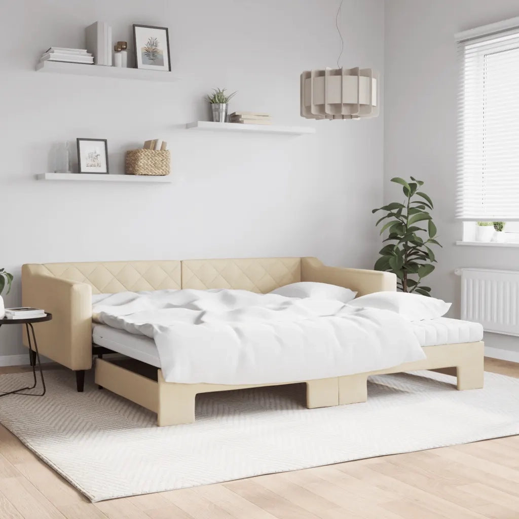 Divano Letto Estraibile con Materassi Crema 100x200 cm Tessuto 3197453