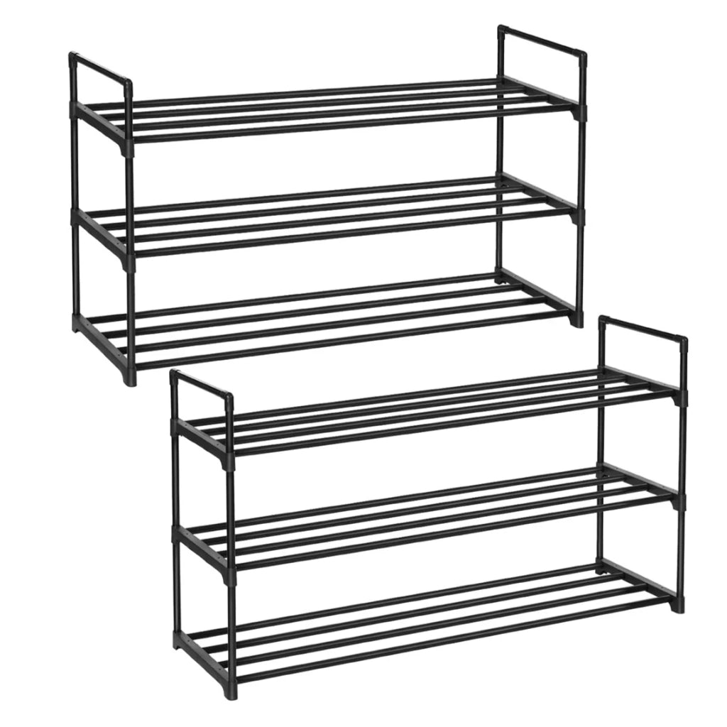 Set di 2 scarpiere organizer per scarpe a 3 ripiani portascarpe in metallo capacità 24-30 paia di scarpe per soggiorno ingresso corridoio nero 12_0006219