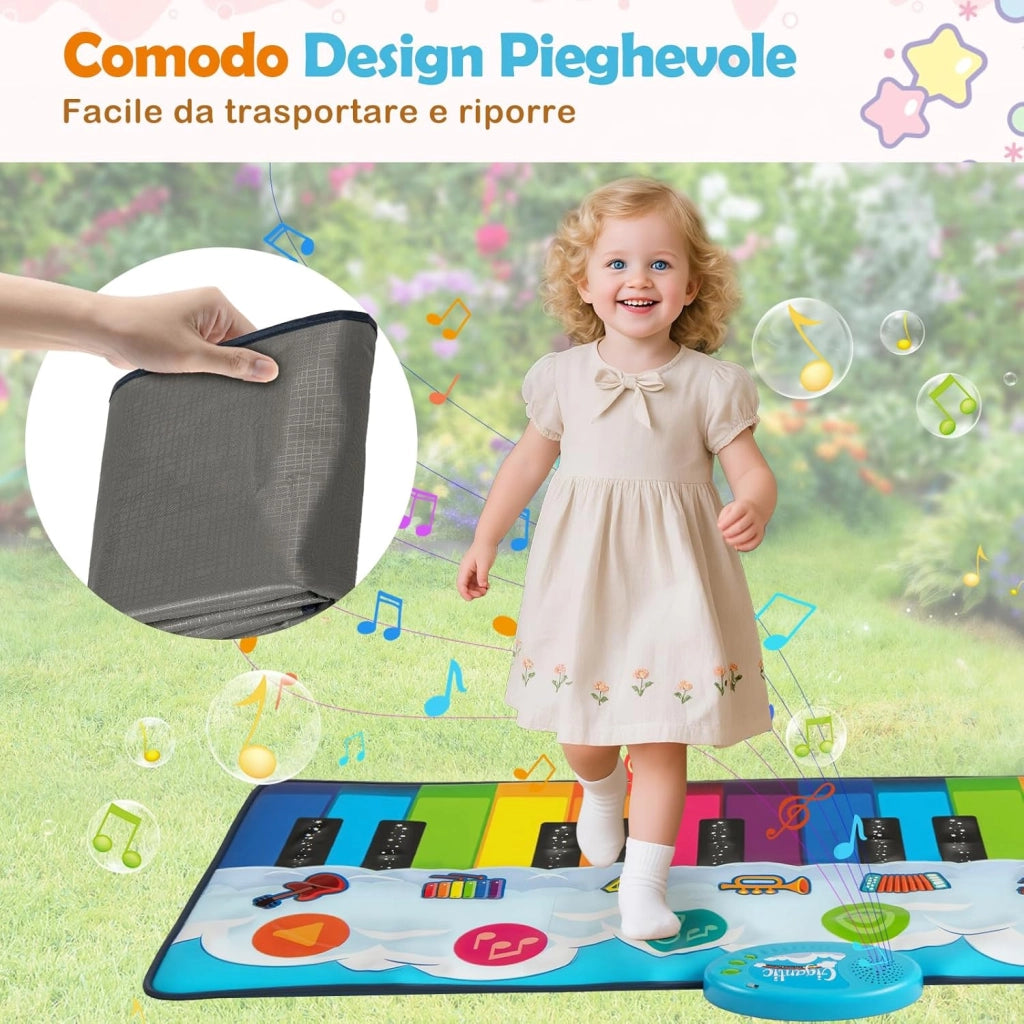 Tappetino Musicale per Bambini, Tappeto Pianoforte con 8 Suoni di Strumenti, Tastiera Colorata e Musica Integrata, Giocattolo Educativo per Bambini 3+ Anni