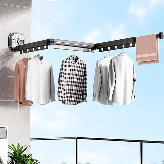 Kledingrek uitschuifbar con chiusura a vite, tenda di stendino estensibile con ganci e asse da asciugamani per balcone, bagno, cameretta (grigio scuro 3-foglio)