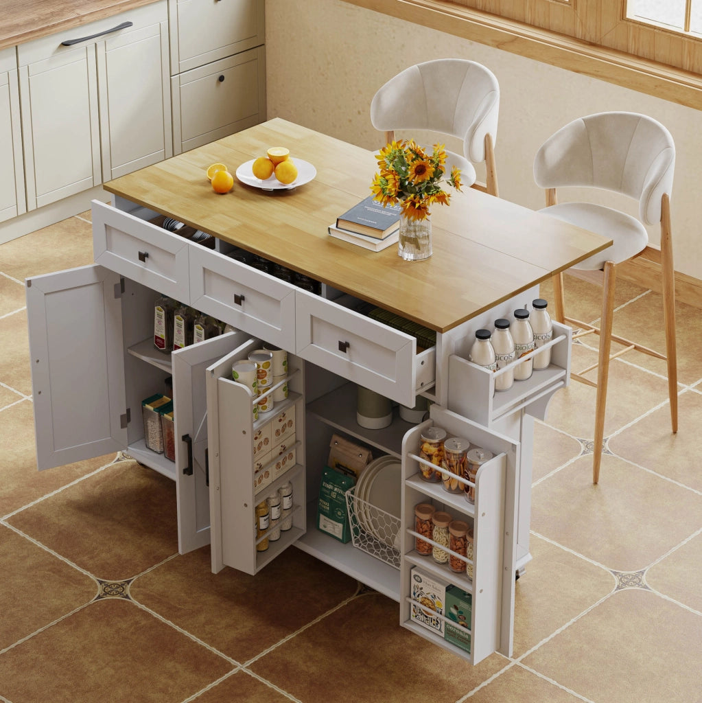 Isola cucina con piano ribaltabile 140x43(70)x90;5 cm; MDF bianco e naturale