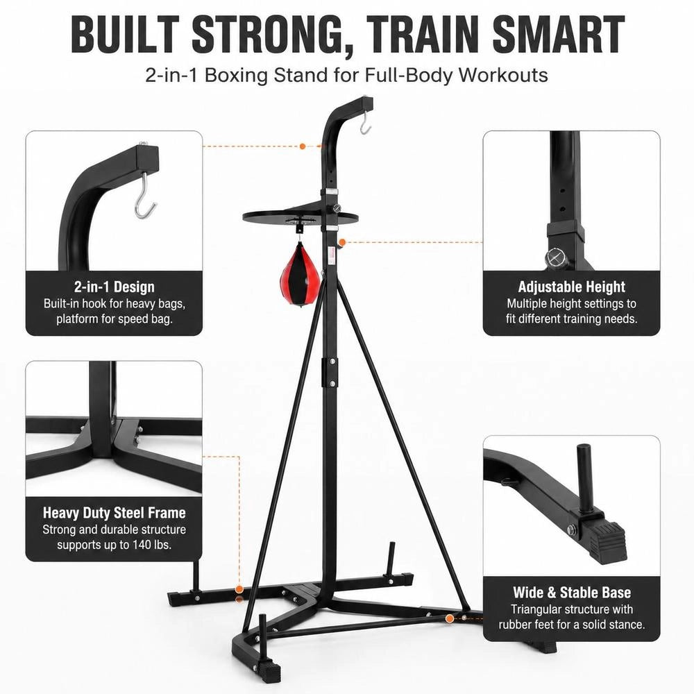 2-in-1 Punching Bag Stand Training Device, Steel Sandbag Frame, Height-Adjustable Punching Bag Holder (65 Kg Load Capacity), Fitness Equipment, Standing Boxing Trainer, Speedbag Stand For Gym