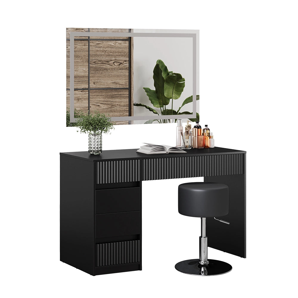Vicco Tavolo da toilette Nero 120 cm con specchio LED e sgabello