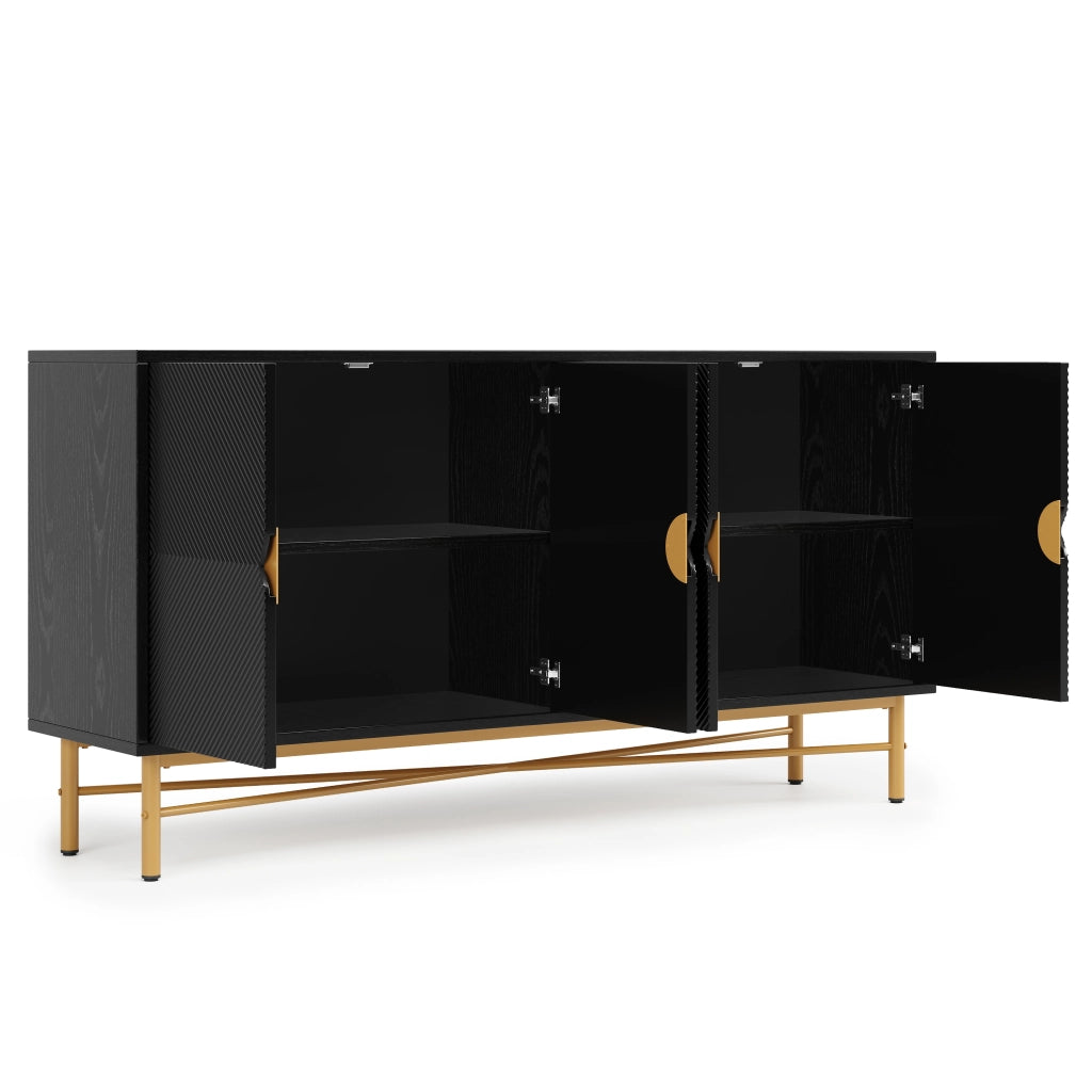 Credenza con 4 ante e soft-close - per soggiorno - in MDF e truciolare - 160×40×82 cm - nero