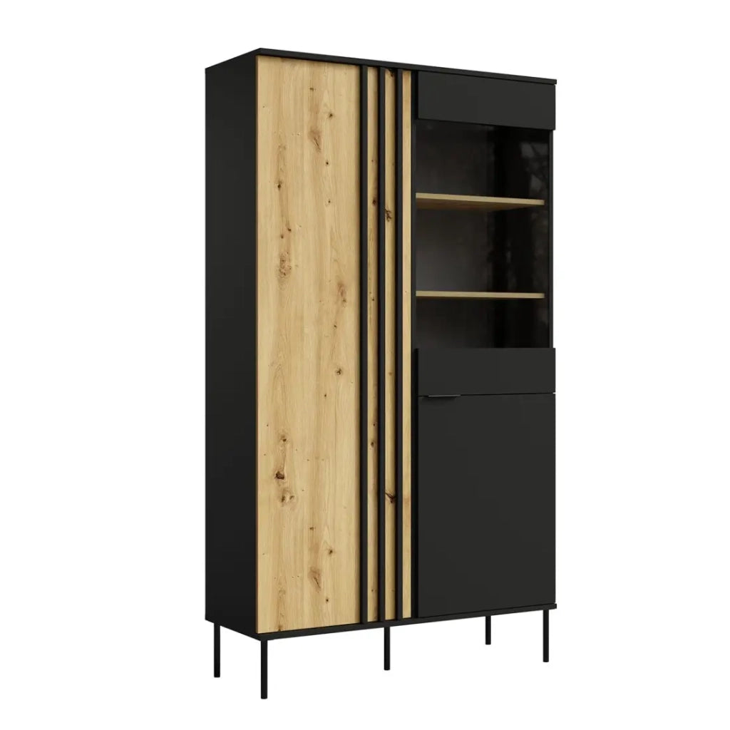 Vetrina design IZO – 2 porte – Nero onice & Rovere chiaro – 110x195x40 cm