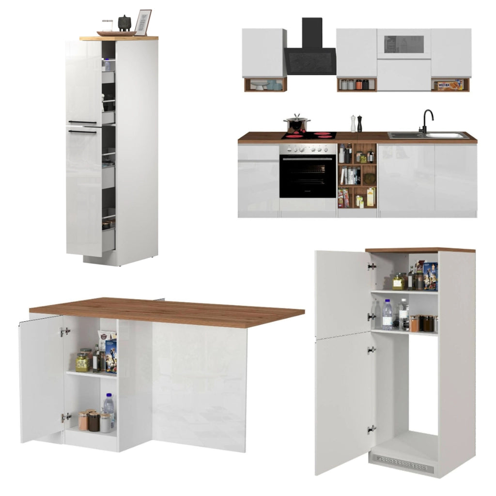 Cucinino Armend, Cucina Modulabile, Elettrodomestici non inclusi, Made in Italy, Bianco Lucido