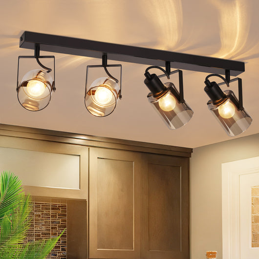 ZMH Faretto da soffitto 4 fiamme vetro grigio fumé E14 per camera letto