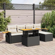 Set Divano da Giardino 6 pz con Cuscini Nero Polyrattan Acacia 3327584