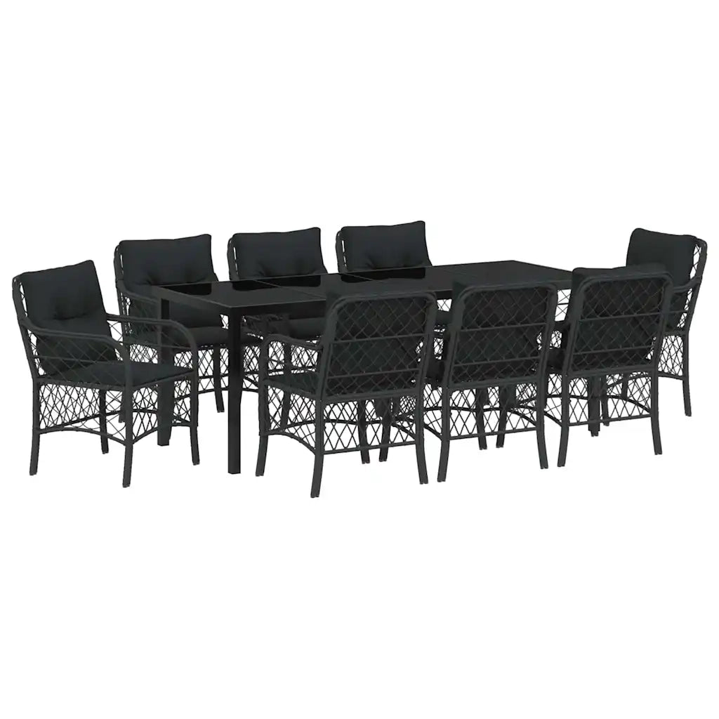 Set da Pranzo per Giardino con cuscino 9 pcs Nero polyrattan 3380210