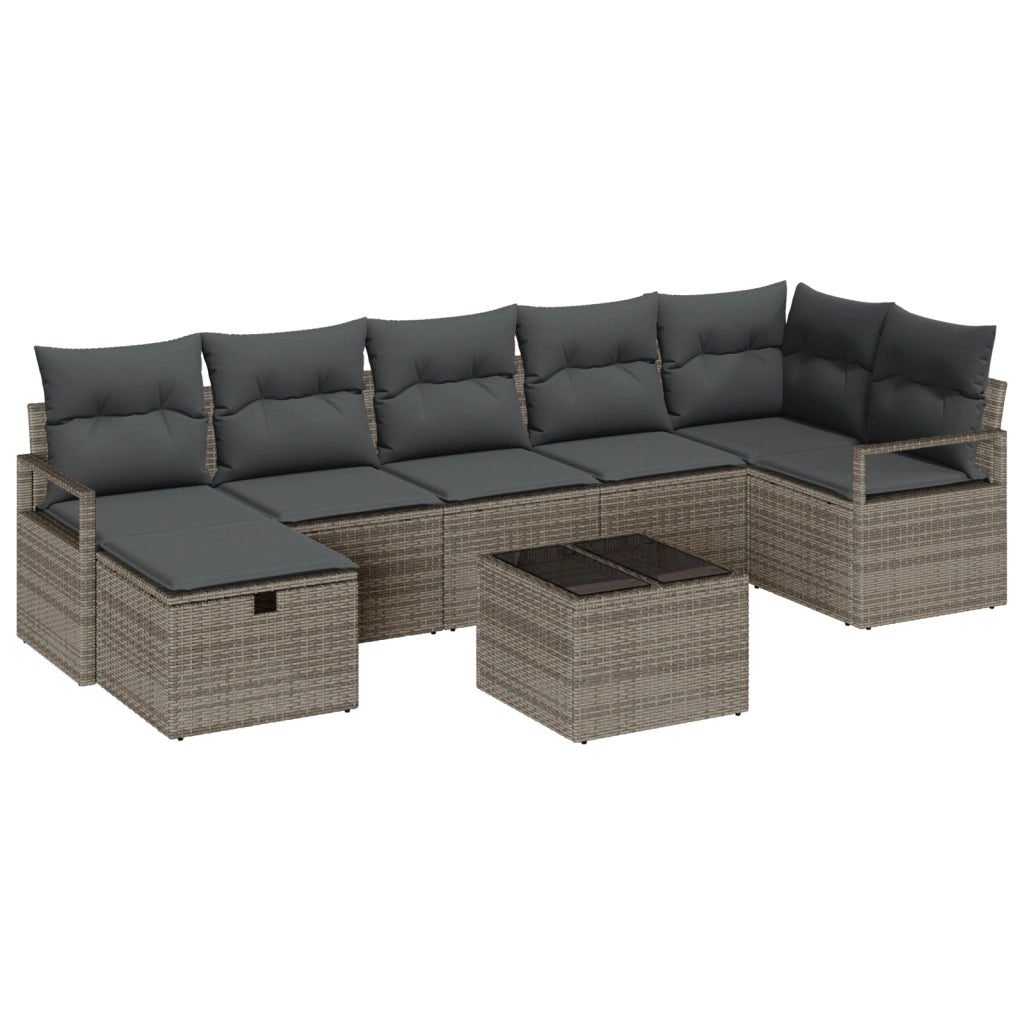 Set divano giardino 8 pezzi con cuscini grigi in polirattan