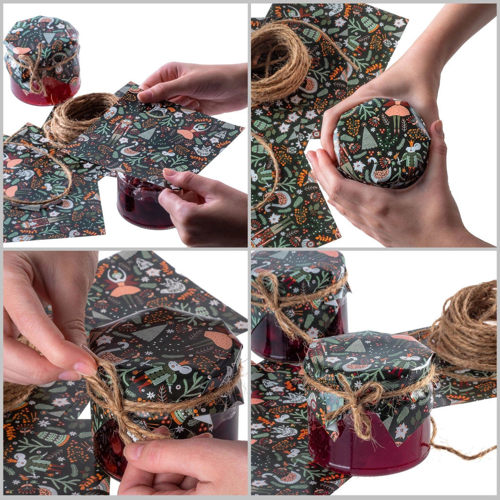 Tappi, barattoli, conserve, bottiglie, tovaglioli natalizi, spago KADAX x50