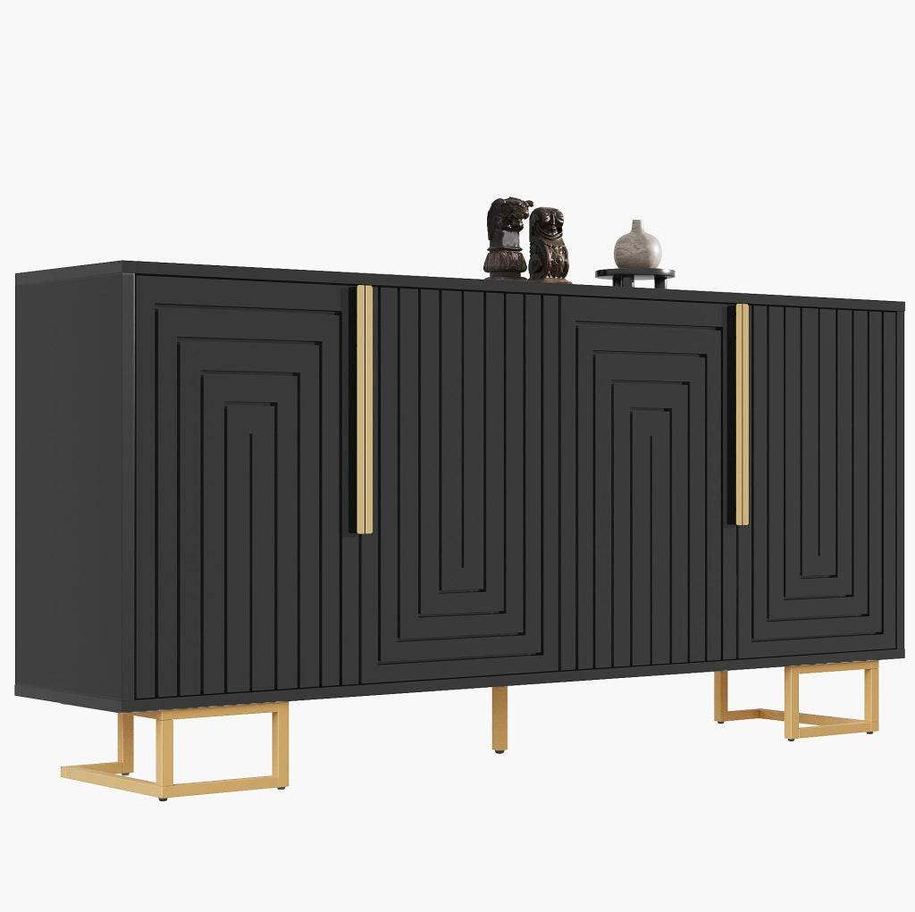 Credenza da sala da pranzo 152 x 40 x 75 cm in MDF nero, 2 ante