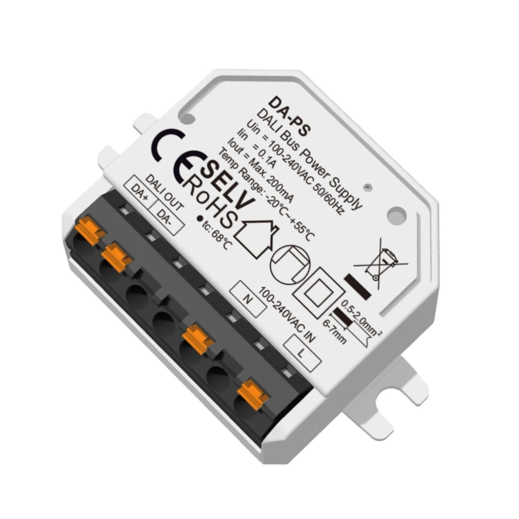 Mini Alimentatore Bus DALI, Input 220V, Uscita 16V DC Max 200mA, Protezione da Cortocircuito, per Master e Dispositivi di Controllo Illuminazione, 56X38X18mm Da Incasso