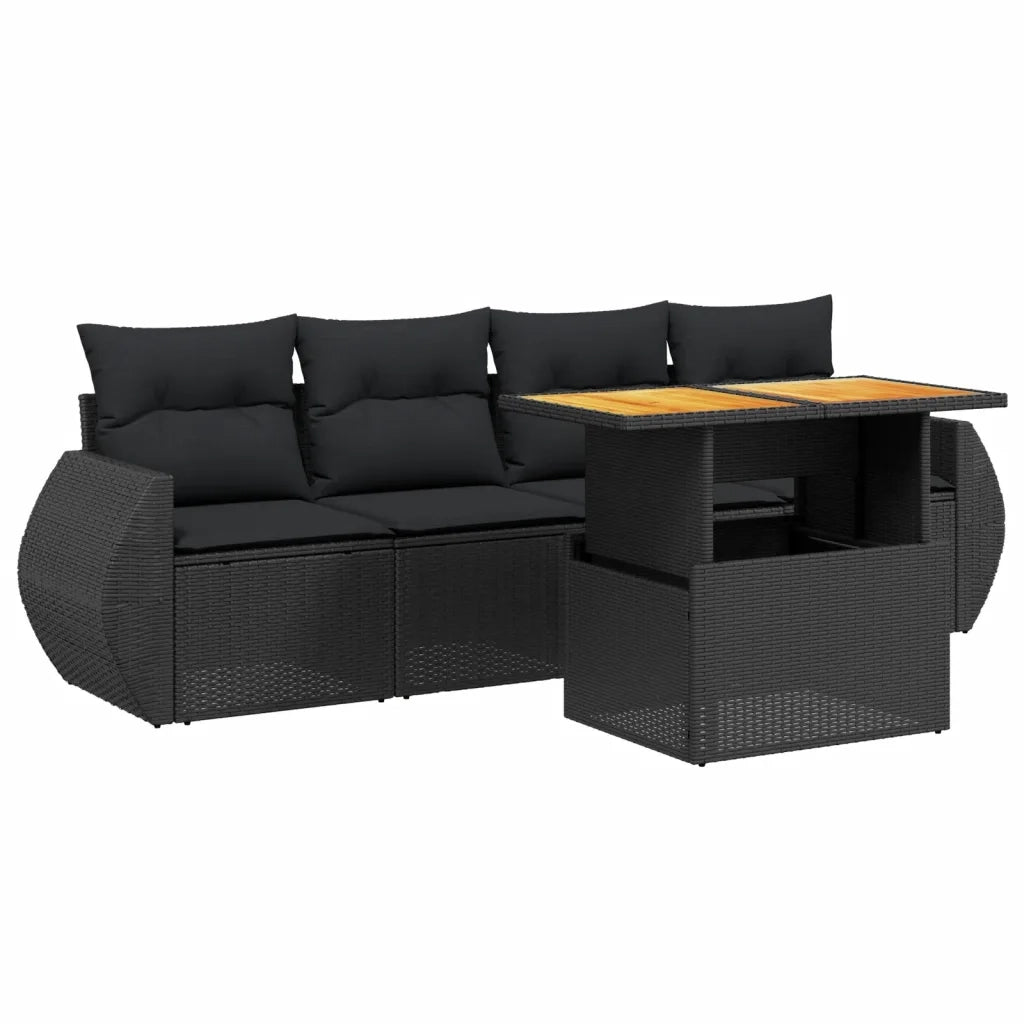 Set Divani da Giardino 5 pz con Cuscini in Polyrattan Nero